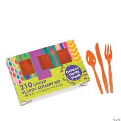 Orange Plastic Cutlery Sets for 70