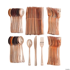 Premium Rose Gold Plastic Cutlery Set for 24