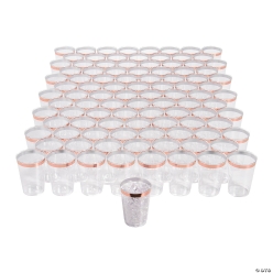Bulk Clear Plastic Champagne Flutes with Rose Gold Trim-200Pk