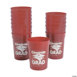 Burgundy Congrats Grad 10oz. Plastic Cups 12pk