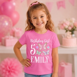 Butterfly Birthday Personalized Dark Pink T-shirt