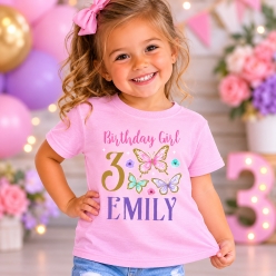 Butterfly Birthday Personalized Pink Toddler Shirt