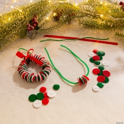 Button Wreath Christmas Tree Ornament Craft Kit - 12 Pack