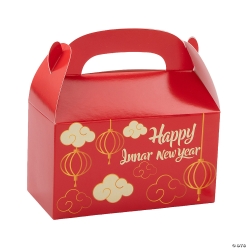 Red Happy Lunar New Year Cardstock Favour Boxes-12Pk