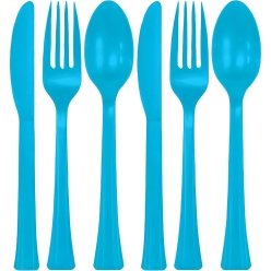 Caribbean Blue Plastic Reusable Assorted Cutlery - 30 PK