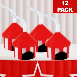 Keepsake Carnival Tent Cups with Lids & Straws - 12Pk