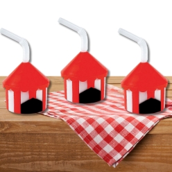Plastic Carnival Tent Cups with Lids & Straws - 12Pk
