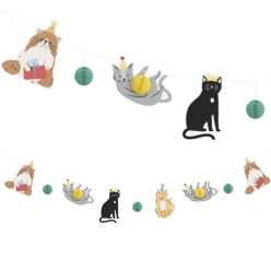 Cat Party 7 Foot Banner with Honeycomb Balls