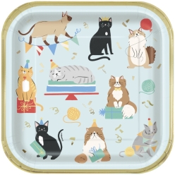 Cat Party Deluxe Metallic Dinner Plates - 9 PK