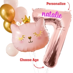Cat Airfill PERSONALIZED Name & Age Balloon Bouquet