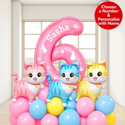 *Cat Party Personalized Airfill Balloon Stack
