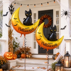 Large Cat & Moon Halloween Balloons - 2 PK
