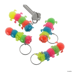 Bright Colour Spikey Caterpillar Keychains - 24Pk