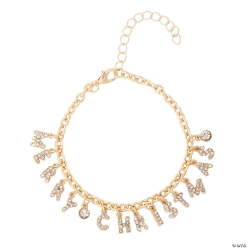 Gold Merry Christmas Sparkly Metal Charm Bracelet