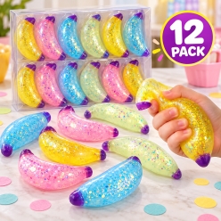 Glitter Maltose Banana Squishy Toys-12Pk