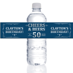 Cheers & Beers Blue ANY Age PERSONALIZED Bottle Labels - 10pk