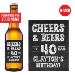 Cheers & Beers 40th Birthday VINYL Beer Bottle Labels - 6 PK