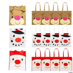 Fabric 43.2cm Cheery Christmas Tote Bags - 12 Pk