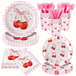 Cherry Gingham Tableware Kit for 20