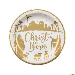 Nativity Deluxe Gold Foil Metallic Dinner Plate-8Pk