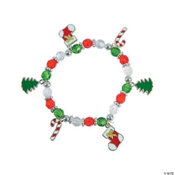 Christmas Beaded Charm Bracelet Craft Kit - 12Pk
