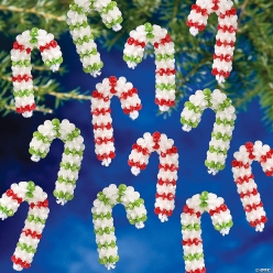 Beaded Mini Pear Candy Cane Christmas Ornament Craft Kits-24Pk