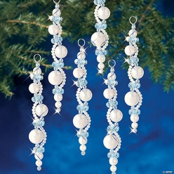 Beaded Pearl Icicle Plastic Christmas Ornament Craft Kits-6Pk