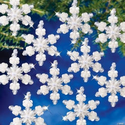 Beaded Pearl Snowflake Christmas Ornament Craft Kits-24Pk