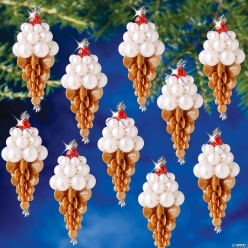 Beaded Holiday Ice Cream Cone Christmas Ornament Craft Kits-12Pk