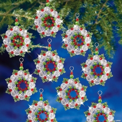 Beaded Plastic Crystal Wreath Christmas Ornament Craft Kits-18Pk