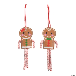 Gingerbread Candy Cane Cover Felt Christmas Ornaments-12Pk