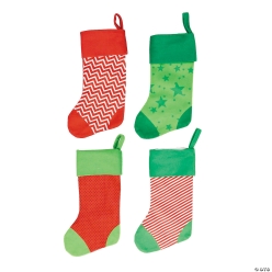 Red & Green Patterned Christmas Stockings-4Pk