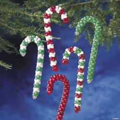 Beaded Candy Cane Plastic Christmas Tree Ornament Craft Kits-16P