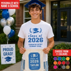 Grad 2026 Personalized Backpack & TShirt Set- Name & School