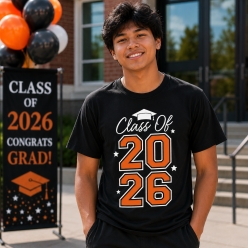 Orange Class of 2026 Graduation Black T-shirt