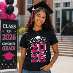 Pink Class of 2026 Graduation Black T-shirt