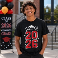 Red Class of 2026 Graduation Black T-shirt