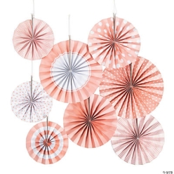 Classic Pink Hanging Paper Fan Assortment-8Pk