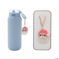 Pastel Pink Christmas Santa Claus Water Bottle Charm