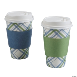 Sage & Dust Blue Plaid Paper Coffee Cups with Lids-12Pk