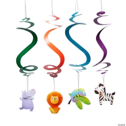 Zoo Animals Bright Colour Hanging Swirls-12Pk