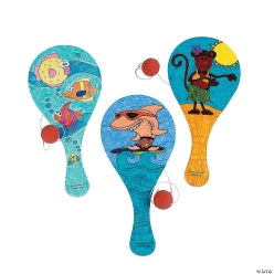 Wood Colour In Large Summer Paddleballs - 12 Pk