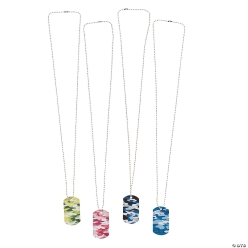 Colourful Camouflage Dog Tag Necklaces - 12 Pack
