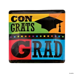 Congrats Grad Bright Square Dinner Plates 8pk
