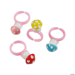 Colourful Mushroom Charm Rings - 24Pk