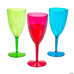 Colourful Large 10 oz Plastic Wine Glasses - 12Pk