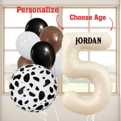 Cow Print PERSONALIZED Age & Name Balloon Bouquet