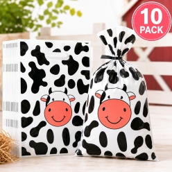 Cow-Themed Plastic Loot Bags - 10 Pack
