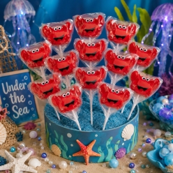 Crab Character Strawberry Lollipops - 12 Pack