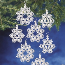Beaded Clear Crystal & Pearl Snowflake Ornament Craft Kits-12Pk